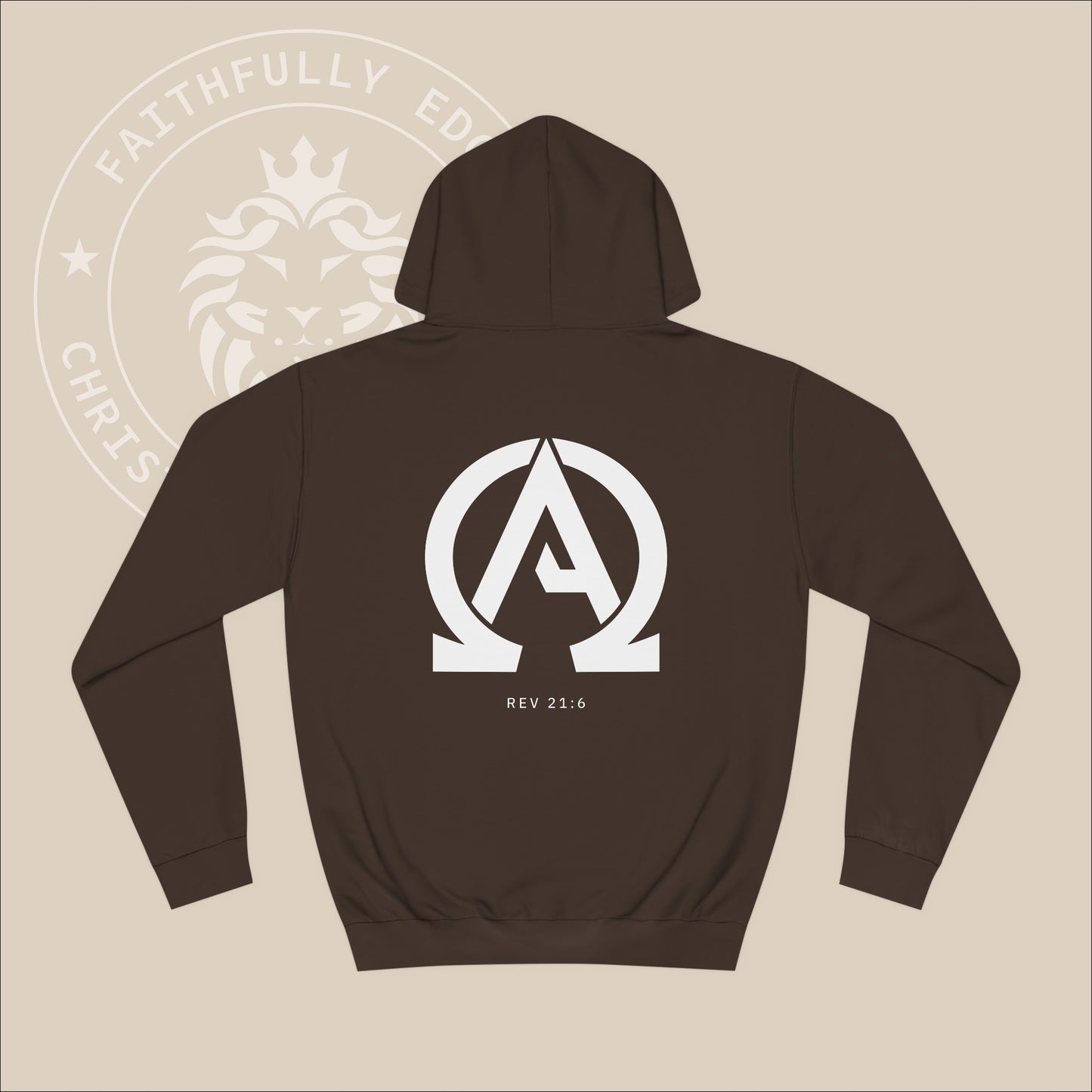 Unisex "Alpha Omega" Hoodie with Rev. 21:6 print, where God refers to Himself as the "Alpha and Omega" in other words, the beginning and the end.