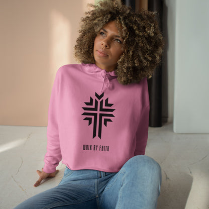 Faith-Inspired "Walk by Faith" Women's Crop Hoodie inspired by 2 Corinthians 5:7 with Cross