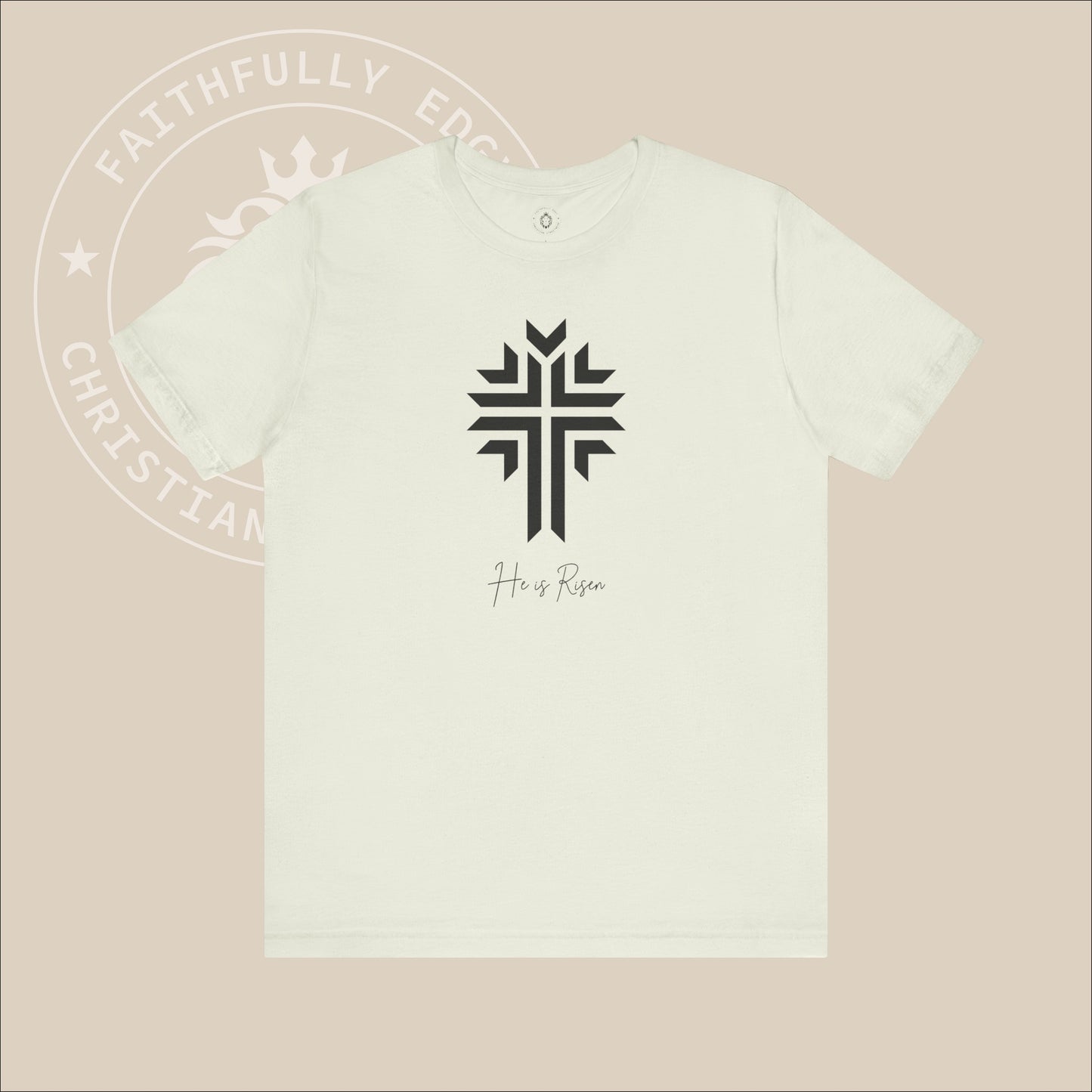 Unisex "He is Risen" Tee with Radiating Cross