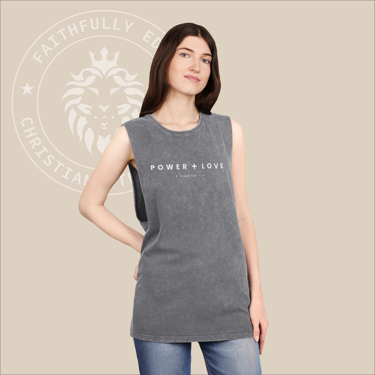 Unisex "Power + Love" Stonewash Tank Top