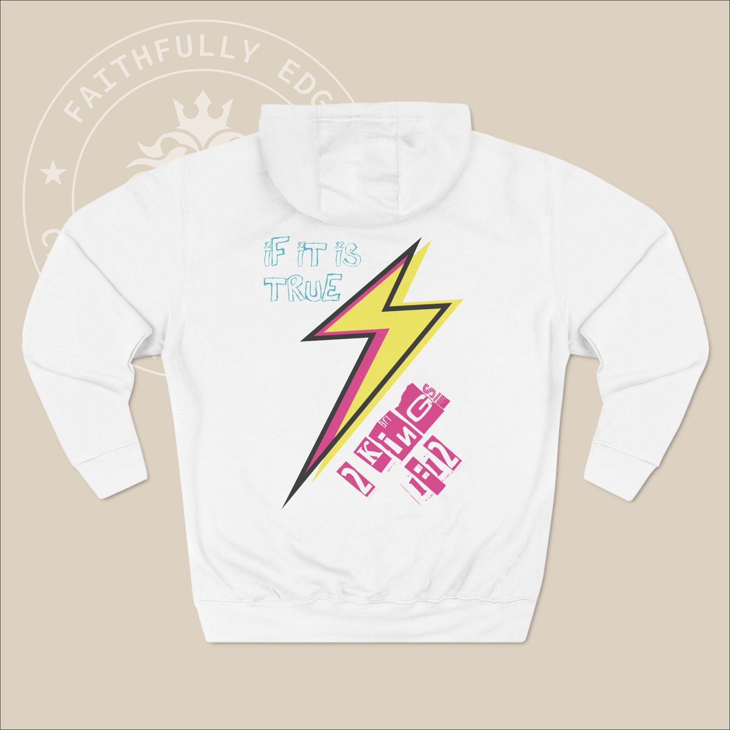 Christian 90's colored "Lightning Bolt" Unisex Fleece Hoodie, Inspired by God's Power and Authority in Elijah's 2 Kings 1:12 Story.