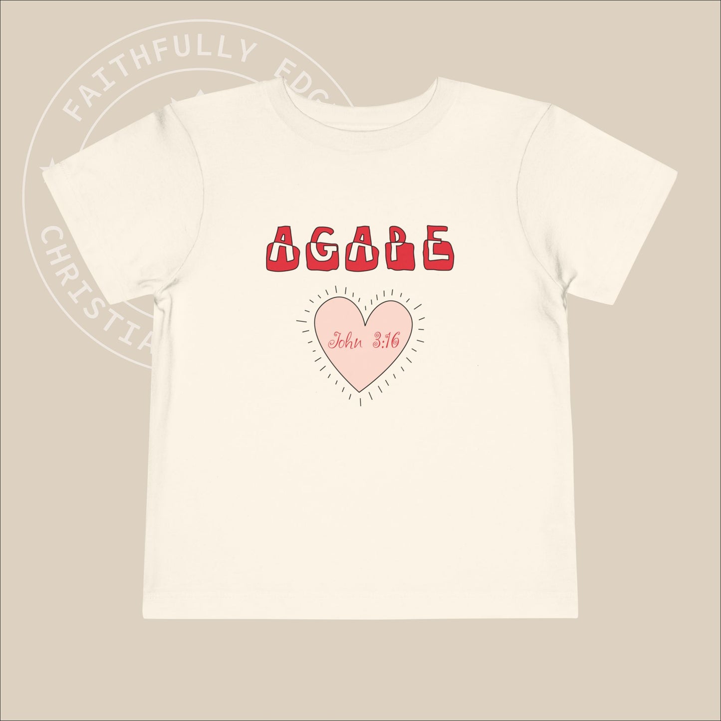 Toddler "Agape" Unisex T-Shirt Inspired by John 3:16 representing God's unconditional, selfless, and sacrificial love. Christian Apparel