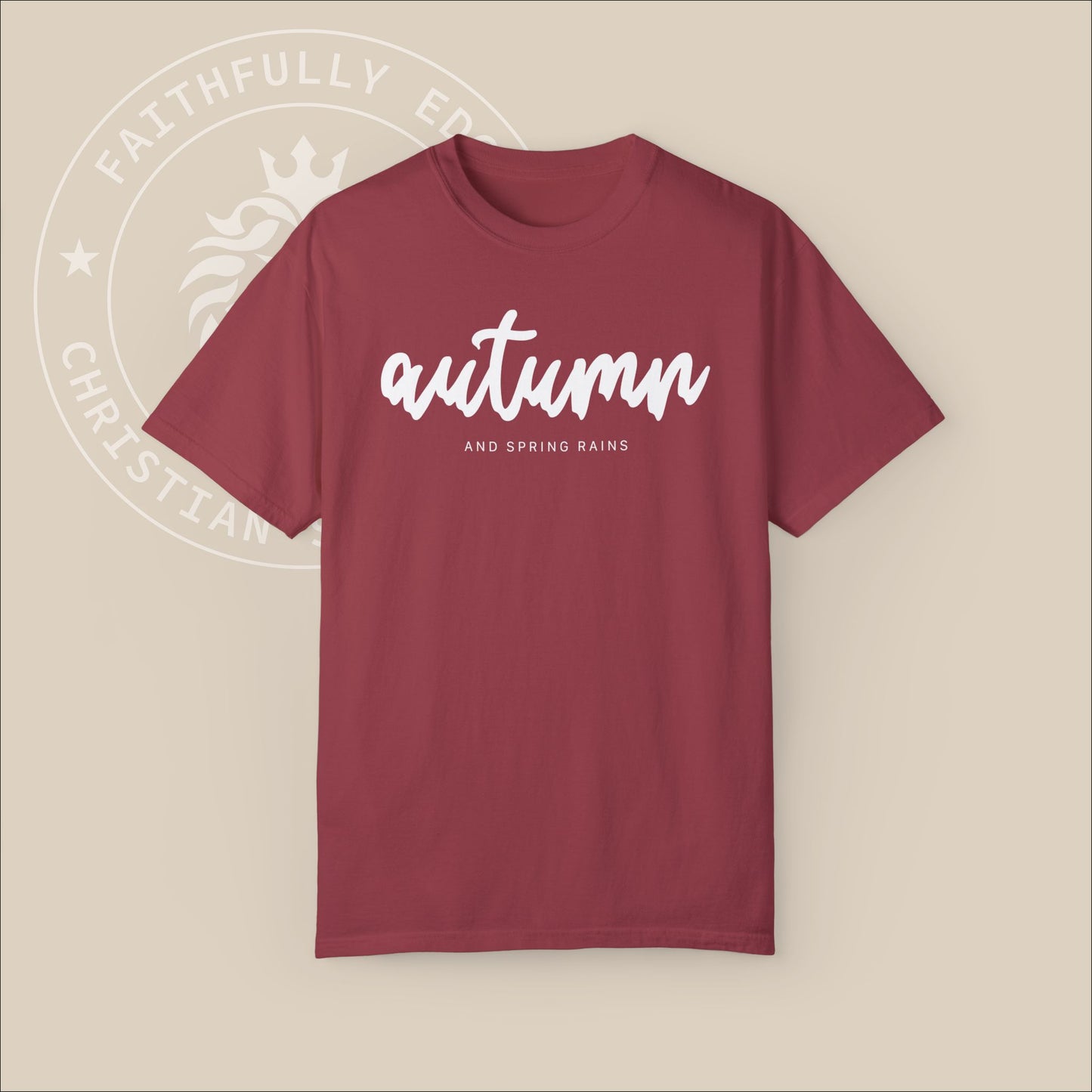 Christian 'Autumn and Spring Rains' Unisex T-shirt with James 5:7-8 Reference, Encouraging Patience & Faith in the Lord's Return.