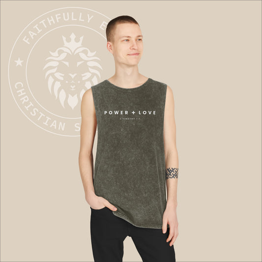 Unisex "Power + Love" Stonewash Tank Top