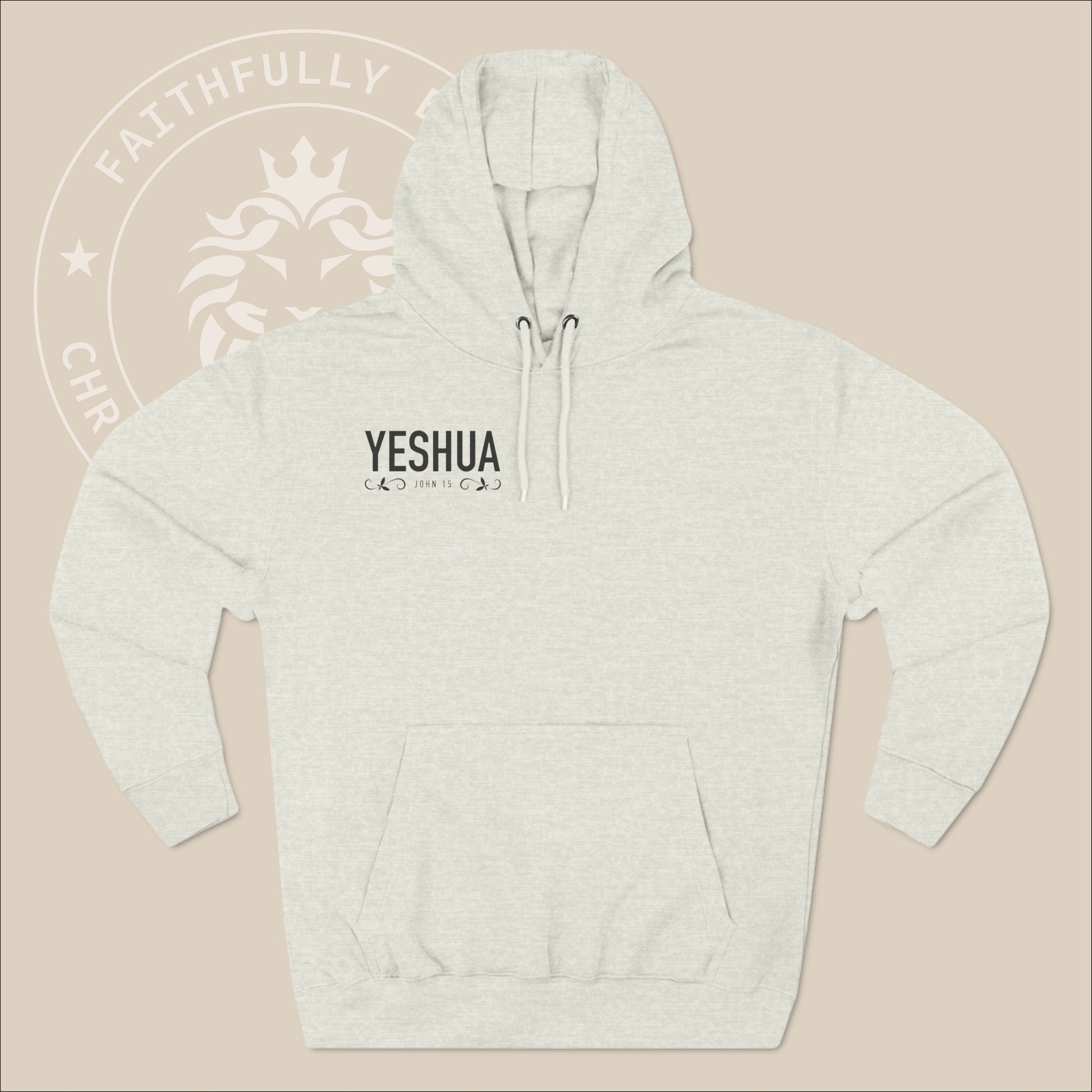 Unisex "Yeshua" hoodie with John 15 and vine graphics print.