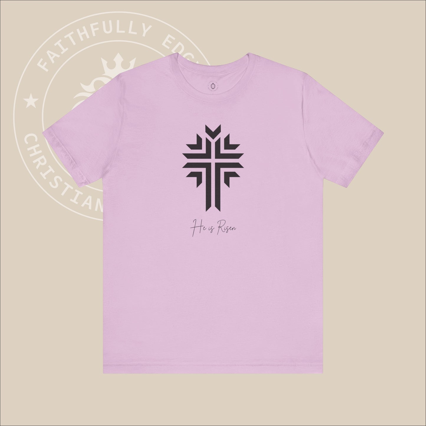 Unisex "He is Risen" Tee with Radiating Cross