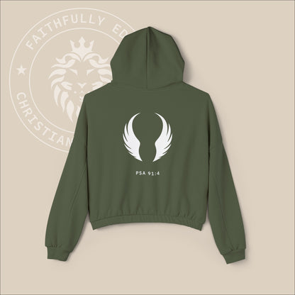 Women's "Under His Wings" oversized hoodie with Psalm 91:4 print