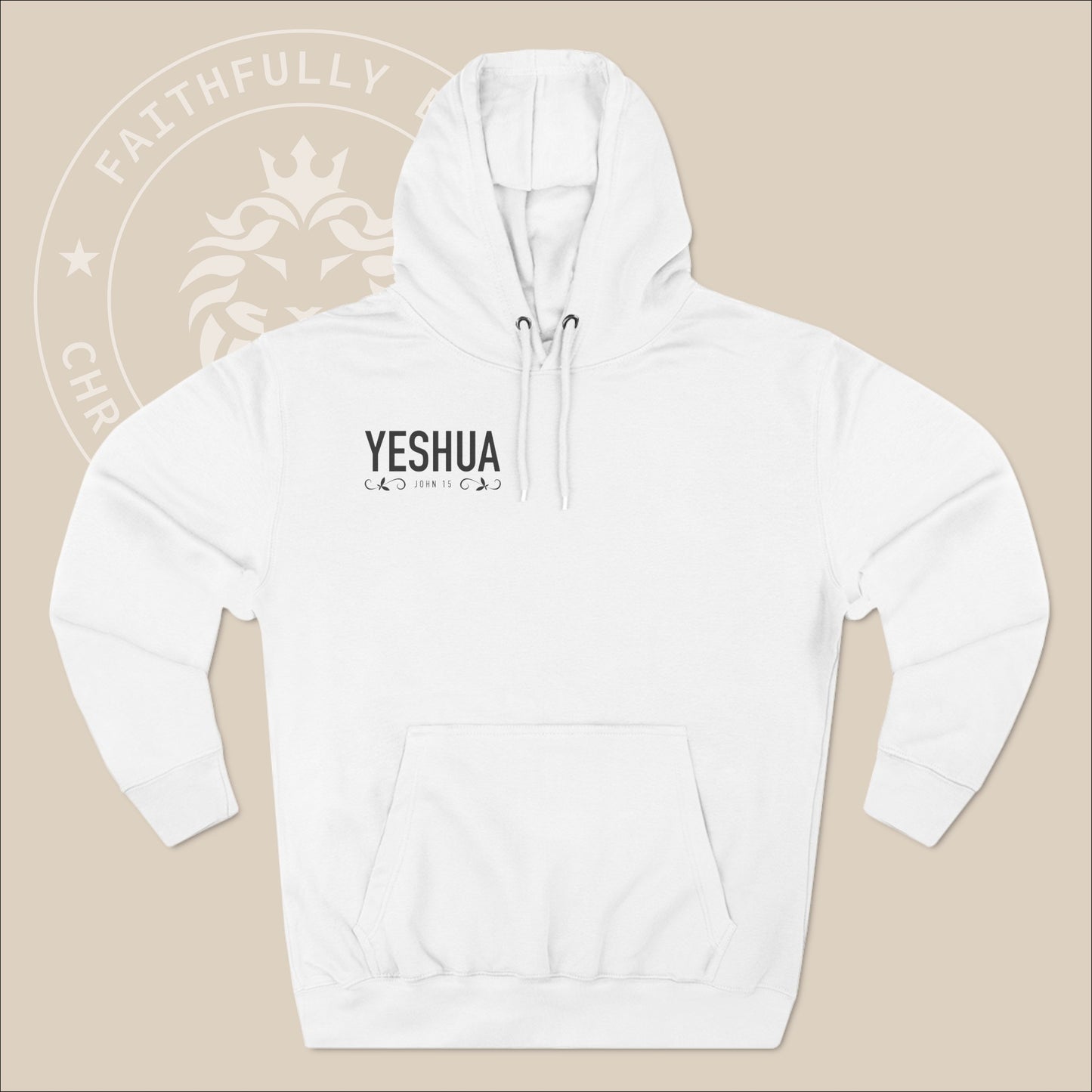 Unisex "Yeshua" hoodie with John 15 and vine graphics print.