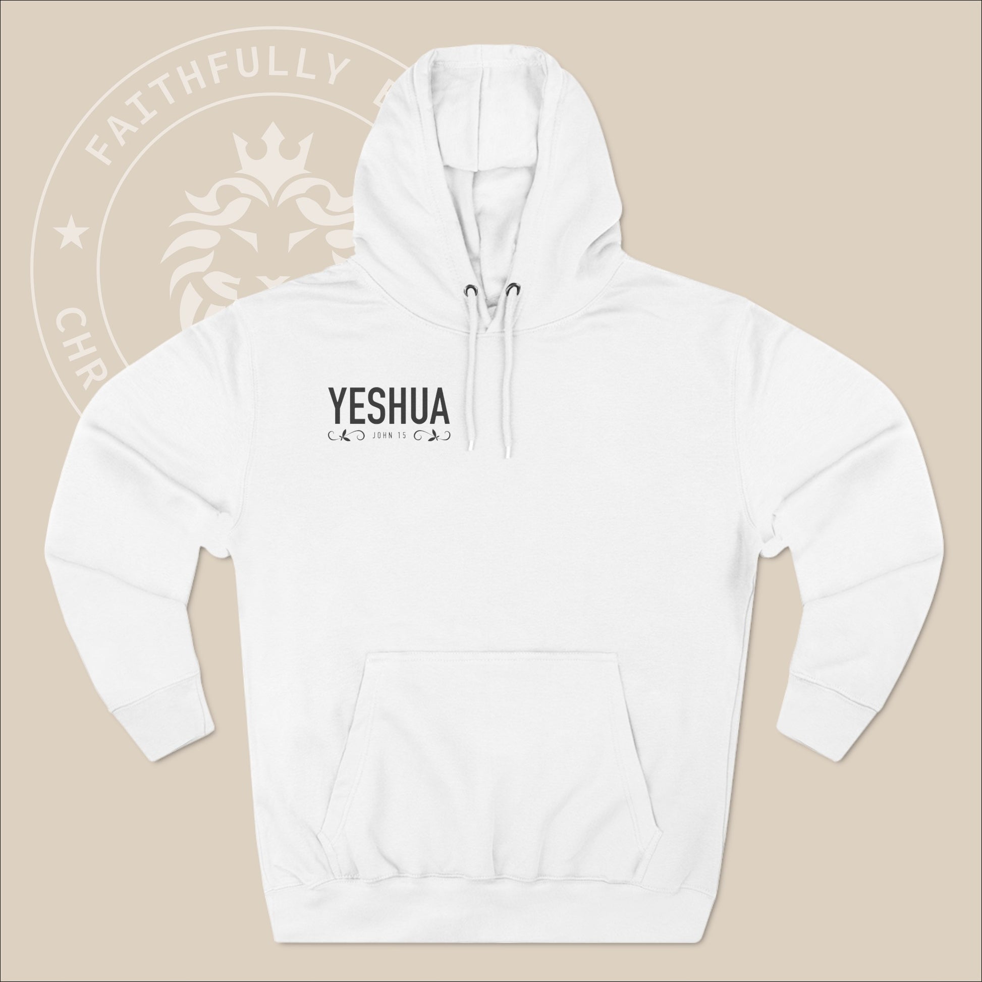 Unisex "Yeshua" hoodie with John 15 and vine graphics print.