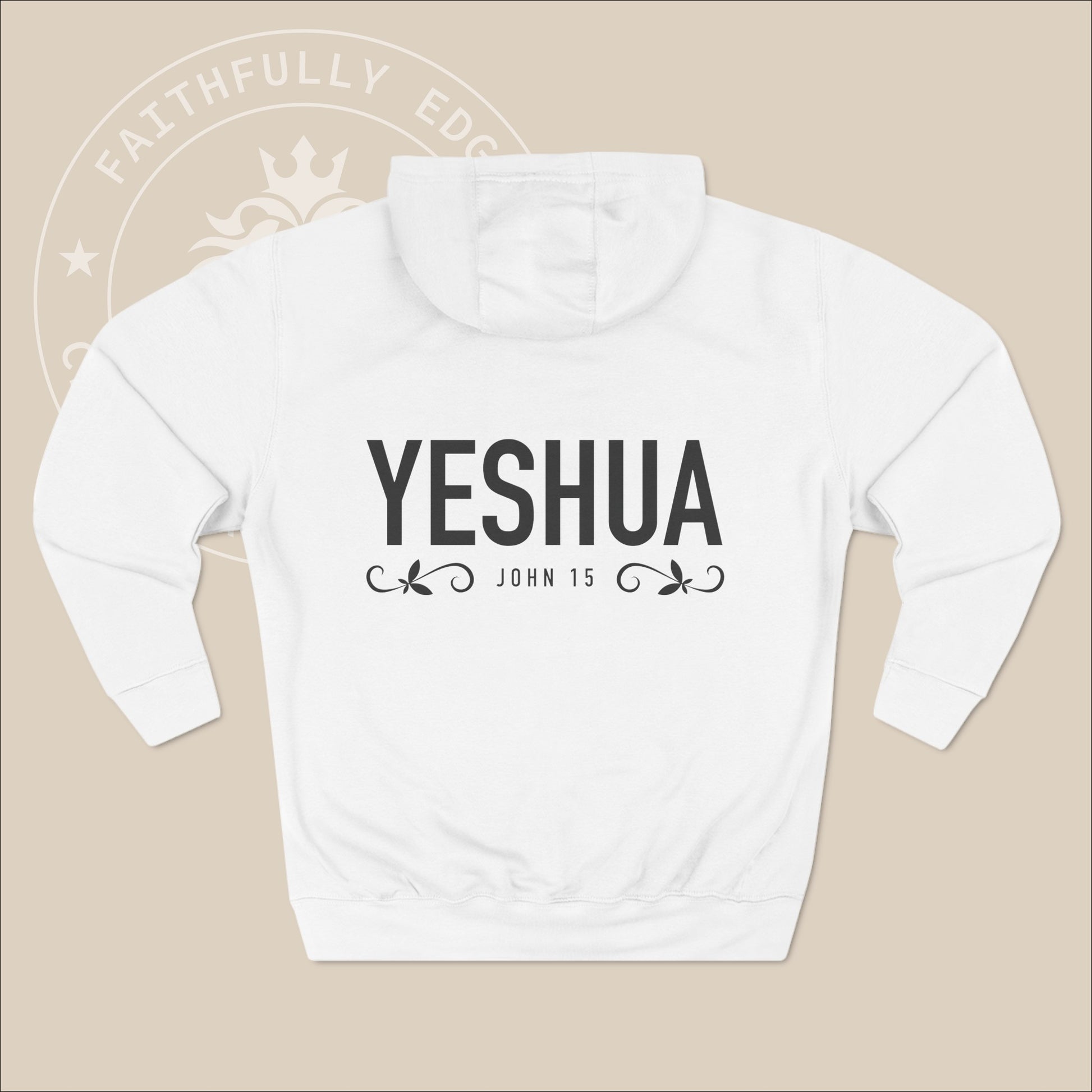 Unisex "Yeshua" hoodie with John 15 and vine graphics print.