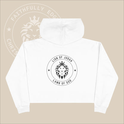 Women's "Lion and Lamb" Christian Hoodie with Rev 5:5 print, graphic is showcasing Jesus as the powerful Lion of Judah and sacrificial Lamb.