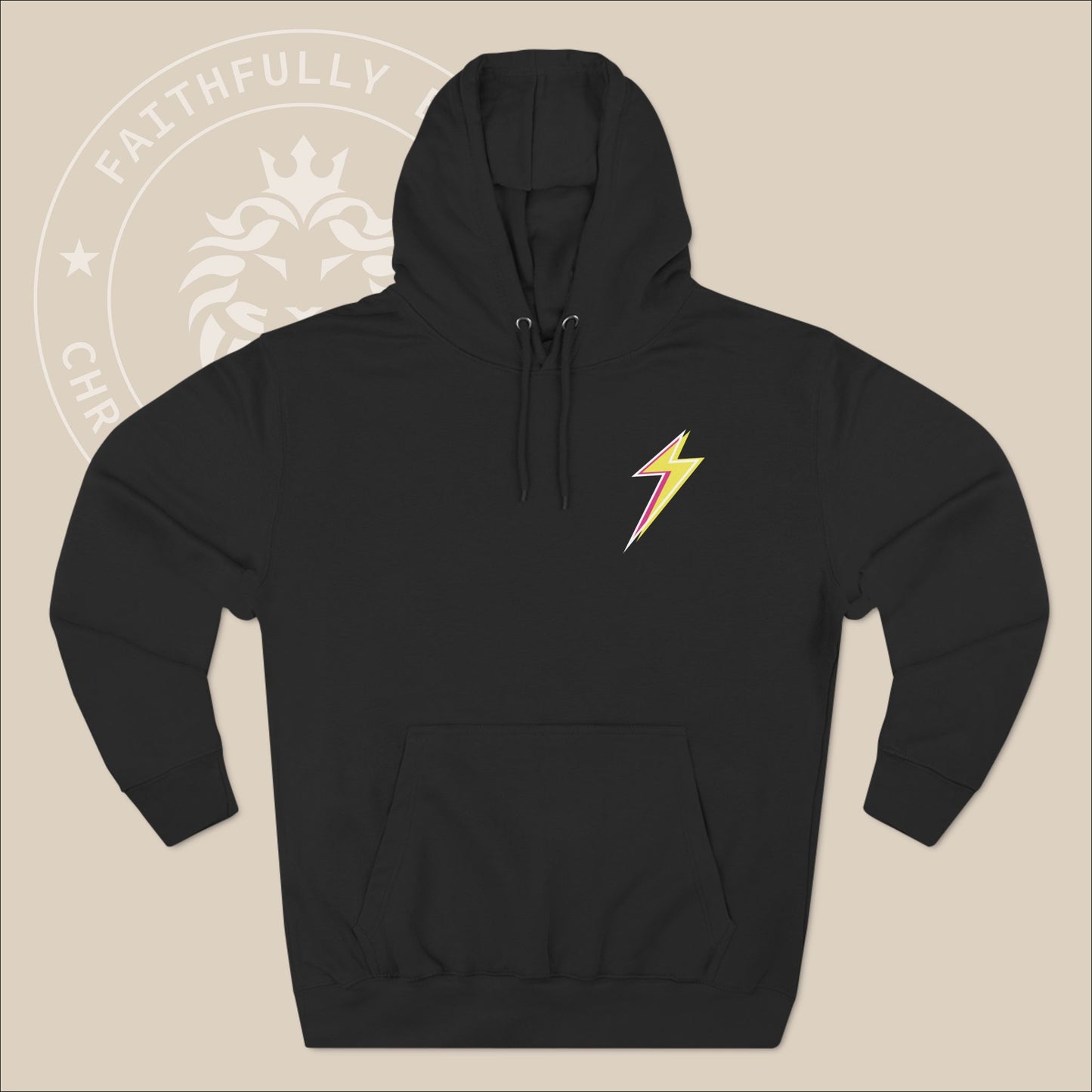 Christian 90's colored "Lightning Bolt" Unisex Fleece Hoodie, Inspired by God's Power and Authority in Elijah's 2 Kings 1:12 Story.