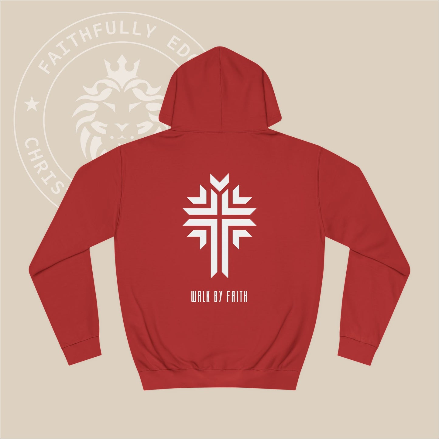 Christian "Walk by Faith" Unisex Hoodie with Cross Print - Inspired by 2 Corinthians 5:7 trusting in Jesus' triumph over sin and death