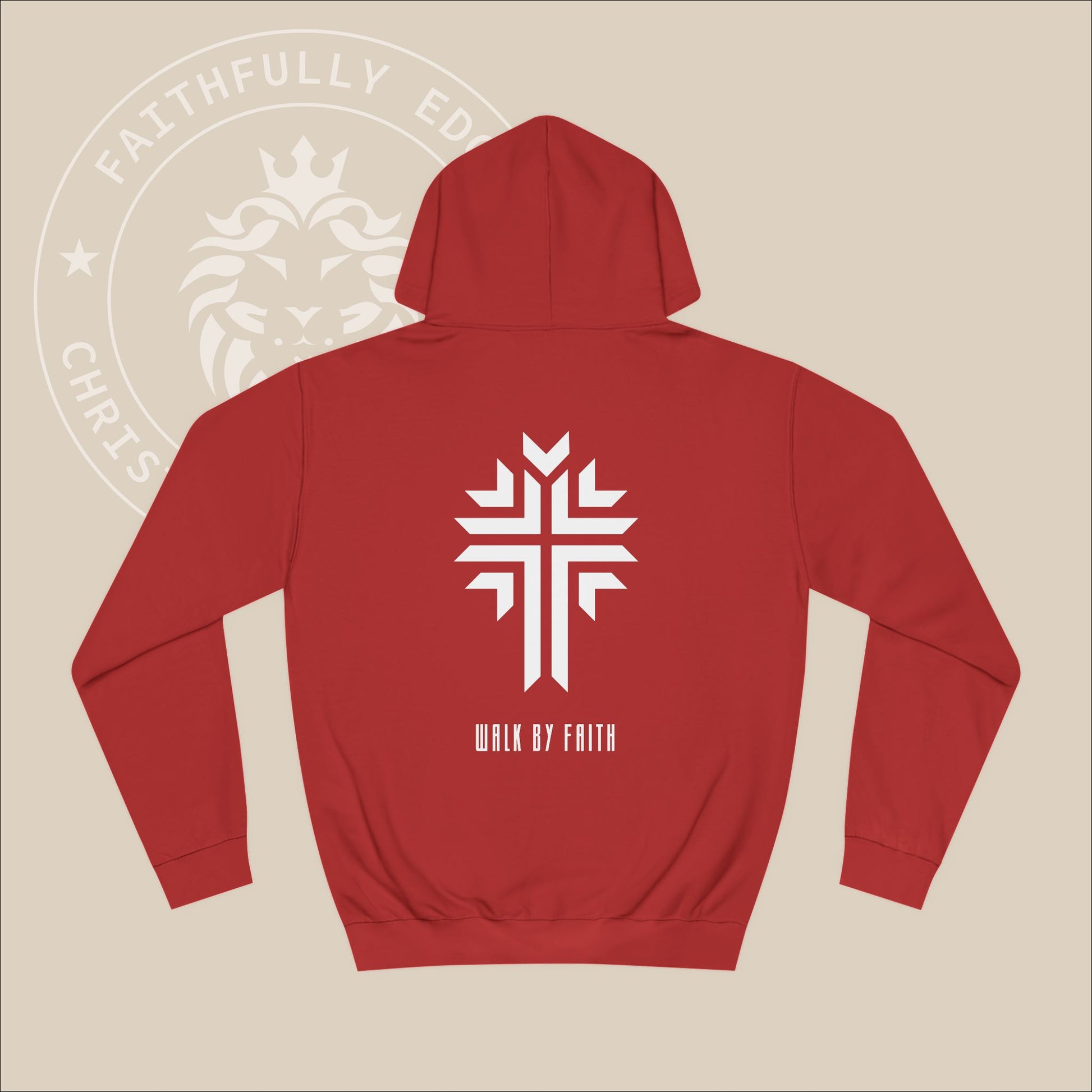 Christian "Walk by Faith" Unisex Hoodie with Cross Print - Inspired by 2 Corinthians 5:7 trusting in Jesus' triumph over sin and death