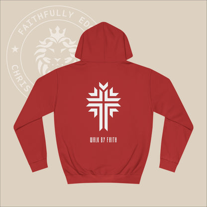 Christian "Walk by Faith" Unisex Hoodie with Cross Print - Inspired by 2 Corinthians 5:7 trusting in Jesus' triumph over sin and death