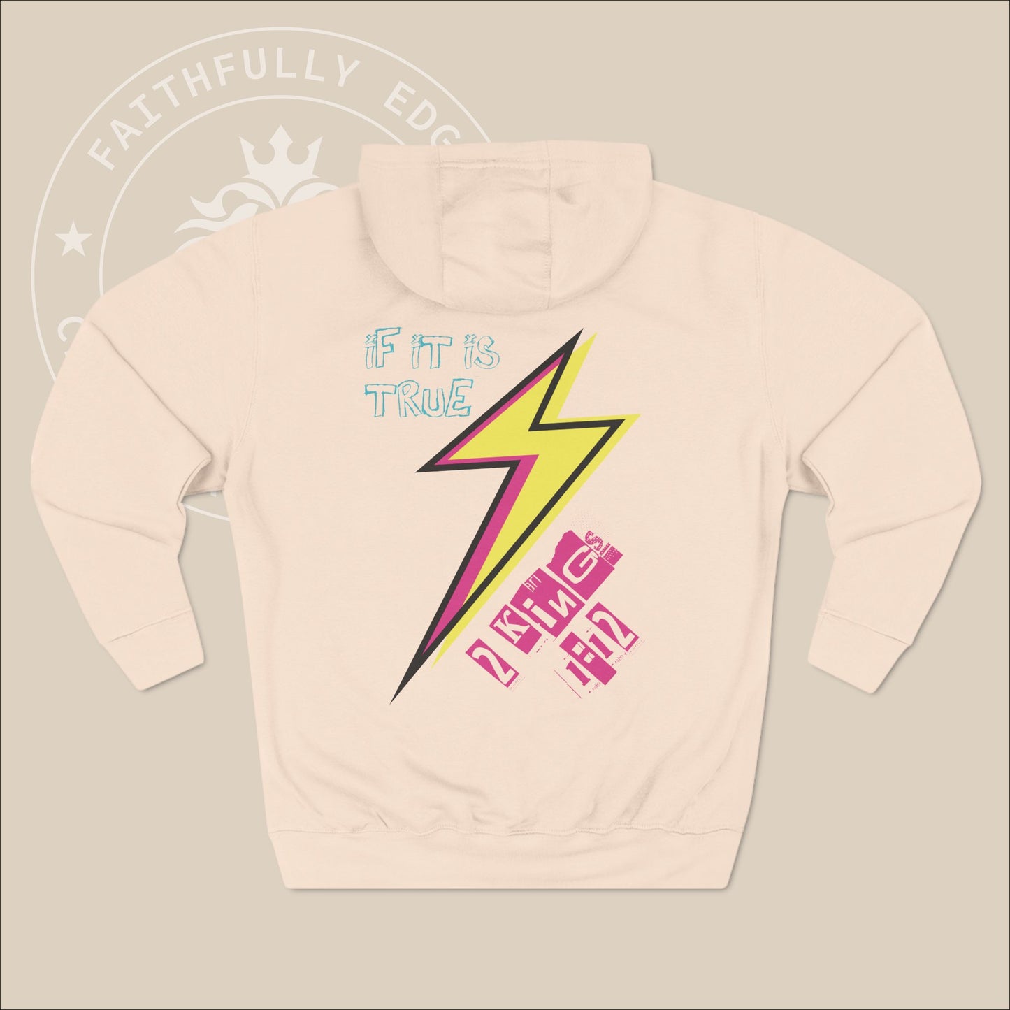 Christian 90's colored "Lightning Bolt" Unisex Fleece Hoodie, Inspired by God's Power and Authority in Elijah's 2 Kings 1:12 Story.