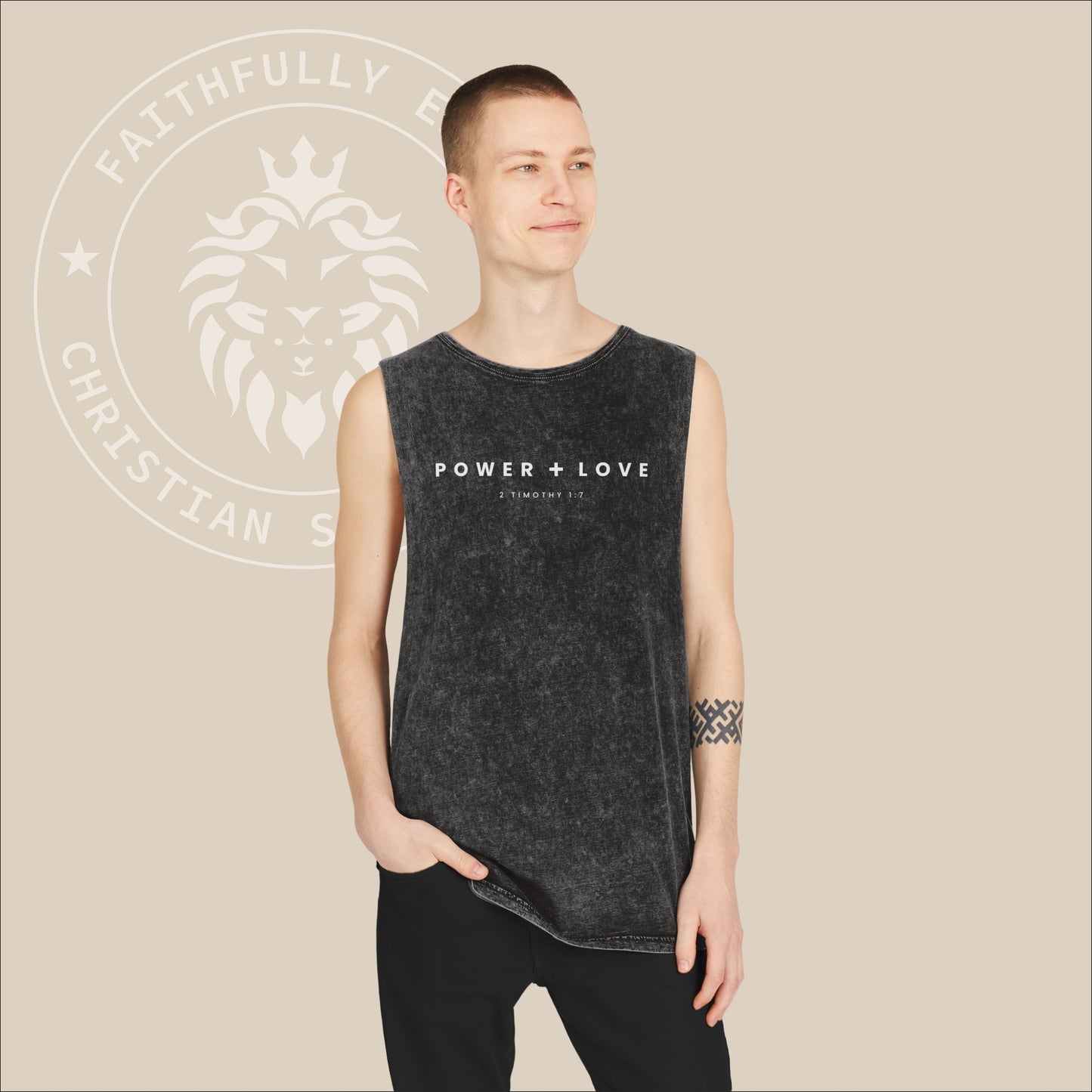 Unisex "Power + Love" Stonewash Tank Top