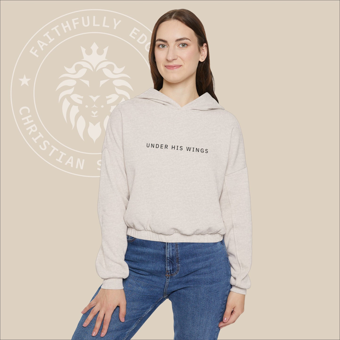 Women's "Under His Wings" oversized hoodie with Psalm 91:4 print