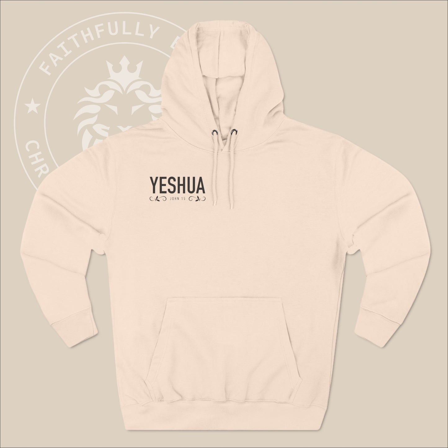 Unisex "Yeshua" hoodie with John 15 and vine graphics print.