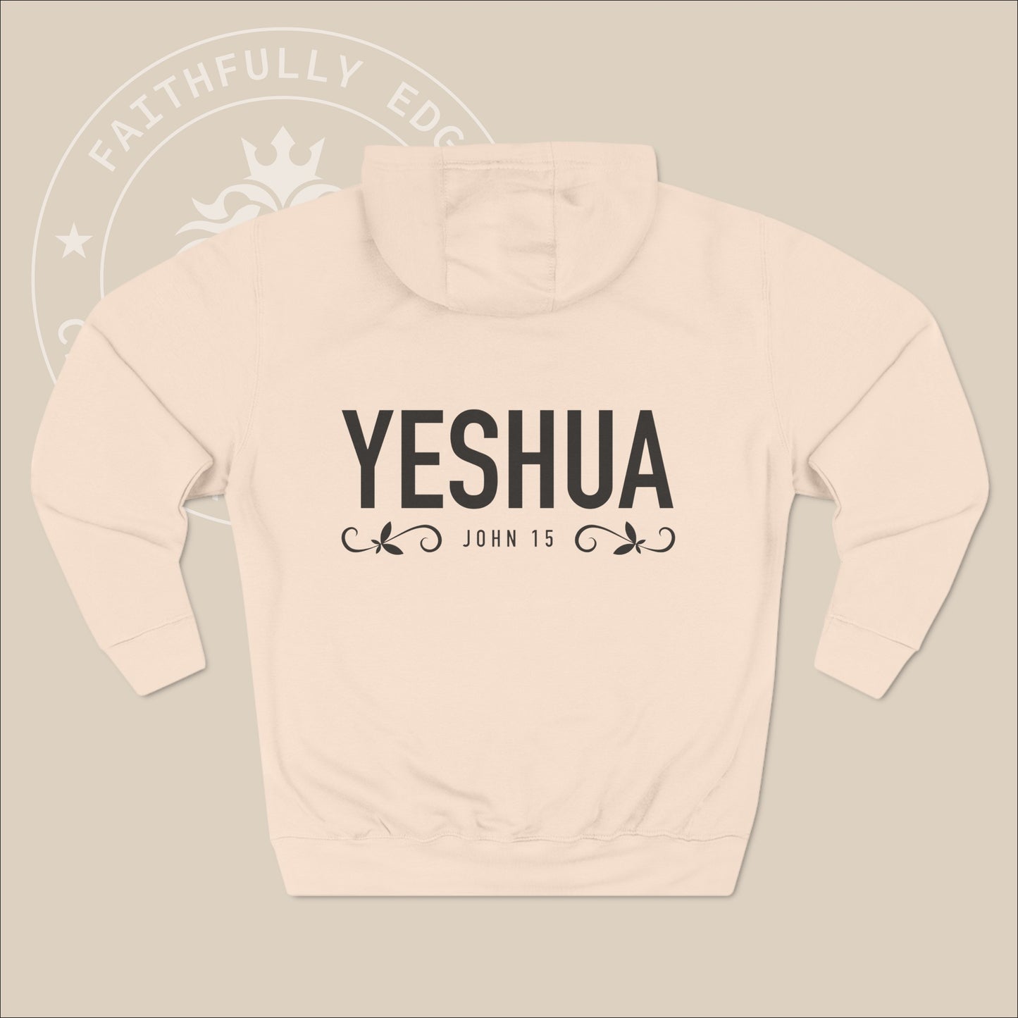 Unisex "Yeshua" hoodie with John 15 and vine graphics print.