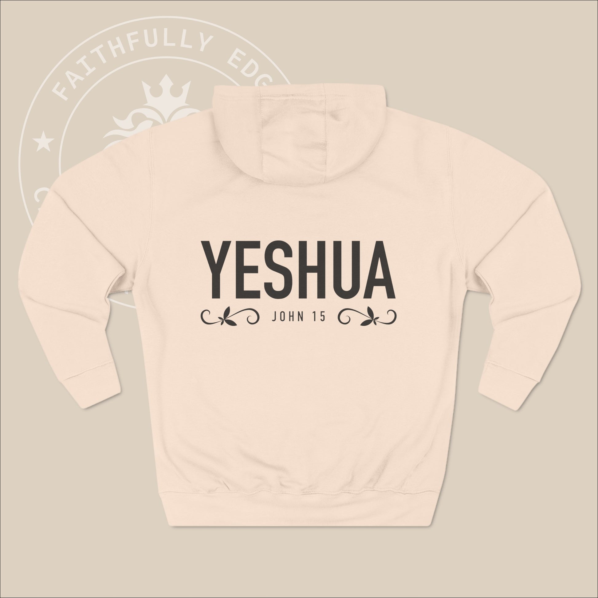 Unisex "Yeshua" hoodie with John 15 and vine graphics print.