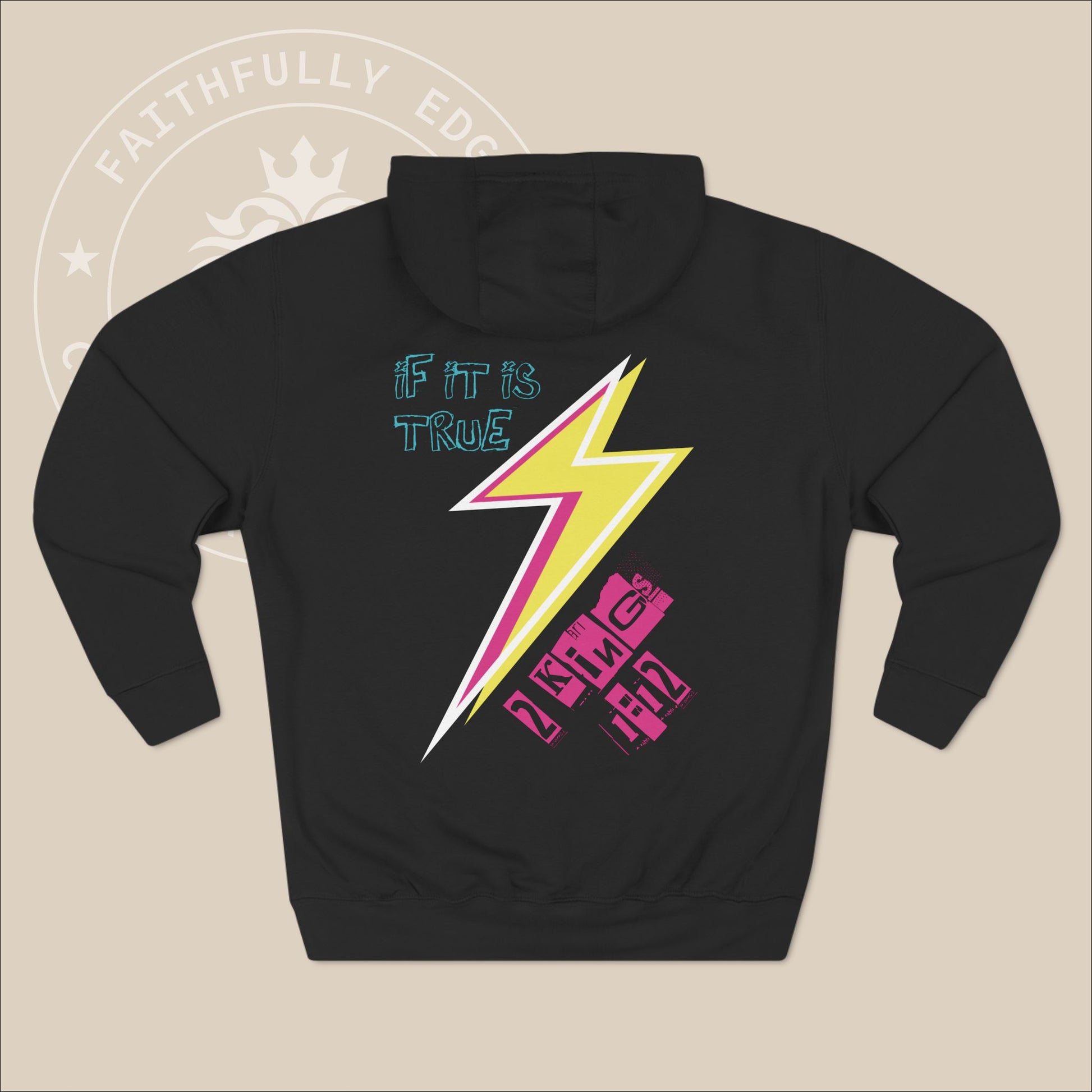 Christian 90's colored "Lightning Bolt" Unisex Fleece Hoodie, Inspired by God's Power and Authority in Elijah's 2 Kings 1:12 Story.