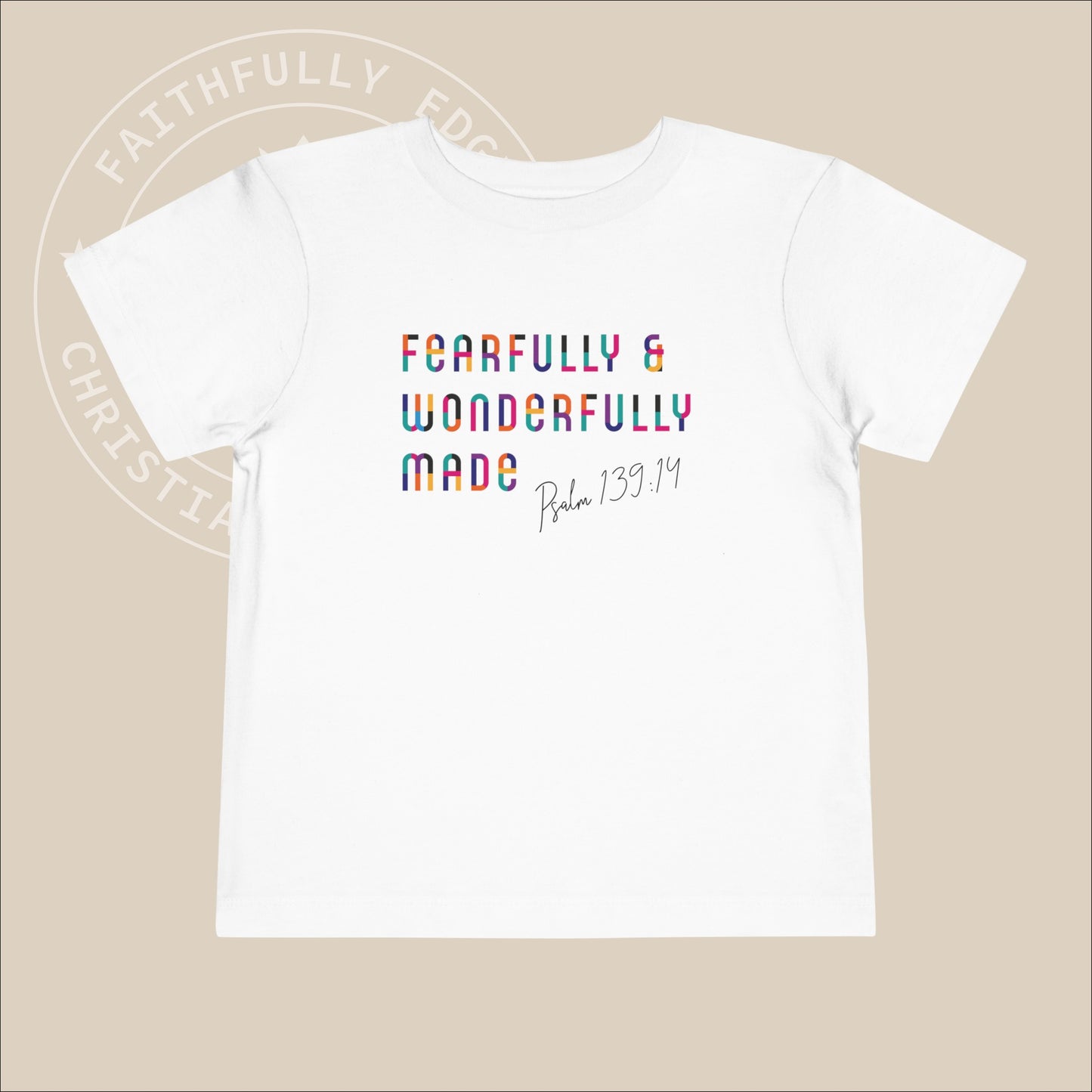 Toddler "Fearfully and wonderfully made" tee with Psalm 139:14 print, is celebrating that our children is fearfully and wonderfully created by God.