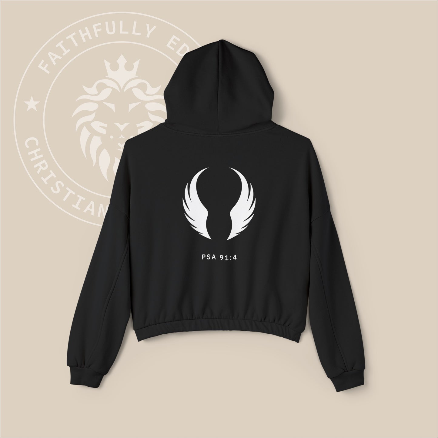 Women's "Under His Wings" oversized hoodie with Psalm 91:4 print