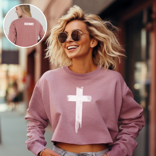 Women's John 3:16 Cropped Sweatshirt, highlighting God's love for humanity and the promise of eternal life through faith in Jesus Christ.