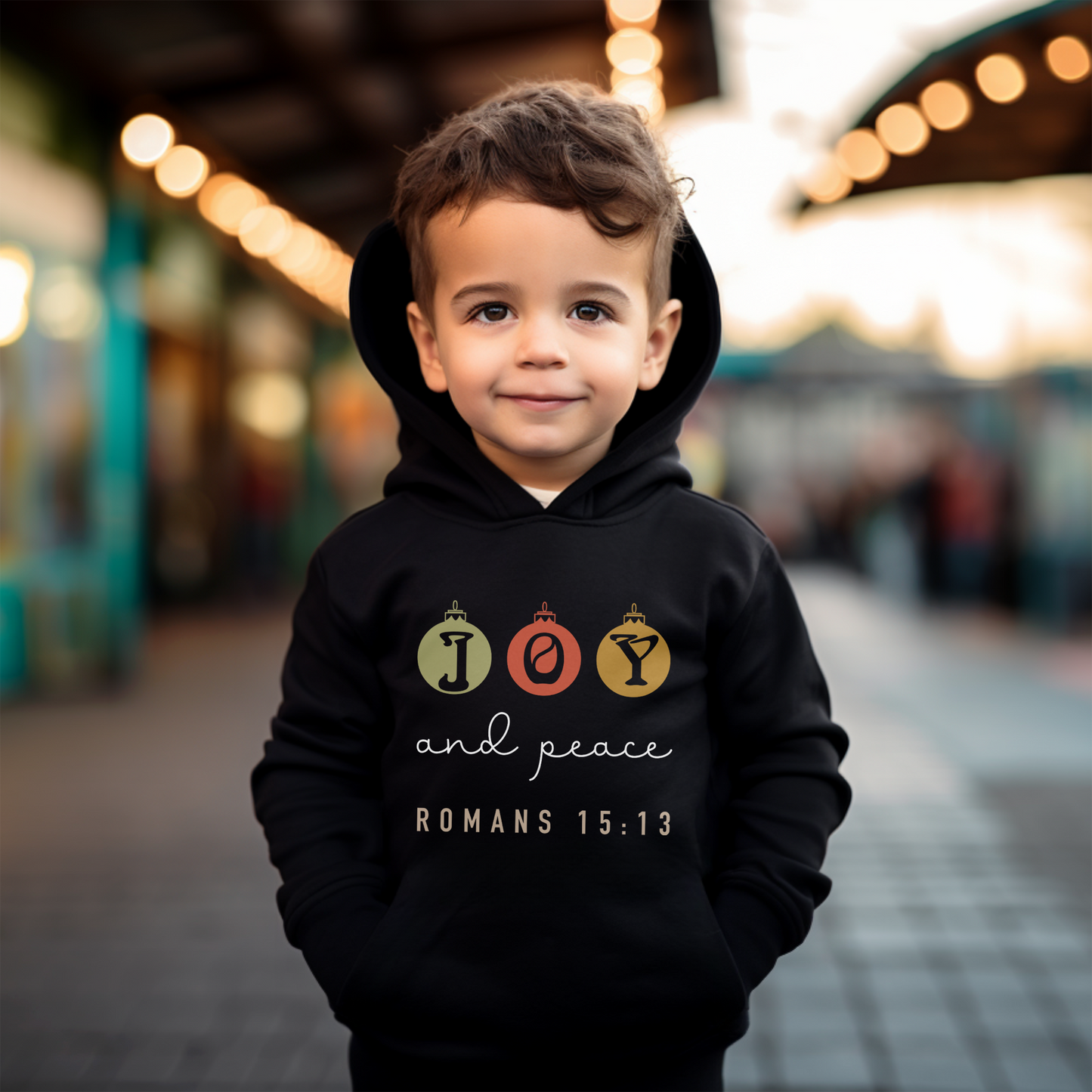 Christmas "Joy and Peace" Kids Hoodie, Romans 15:13 is a verse that asks God, to fill believers with joy and peace as they trust in Him.