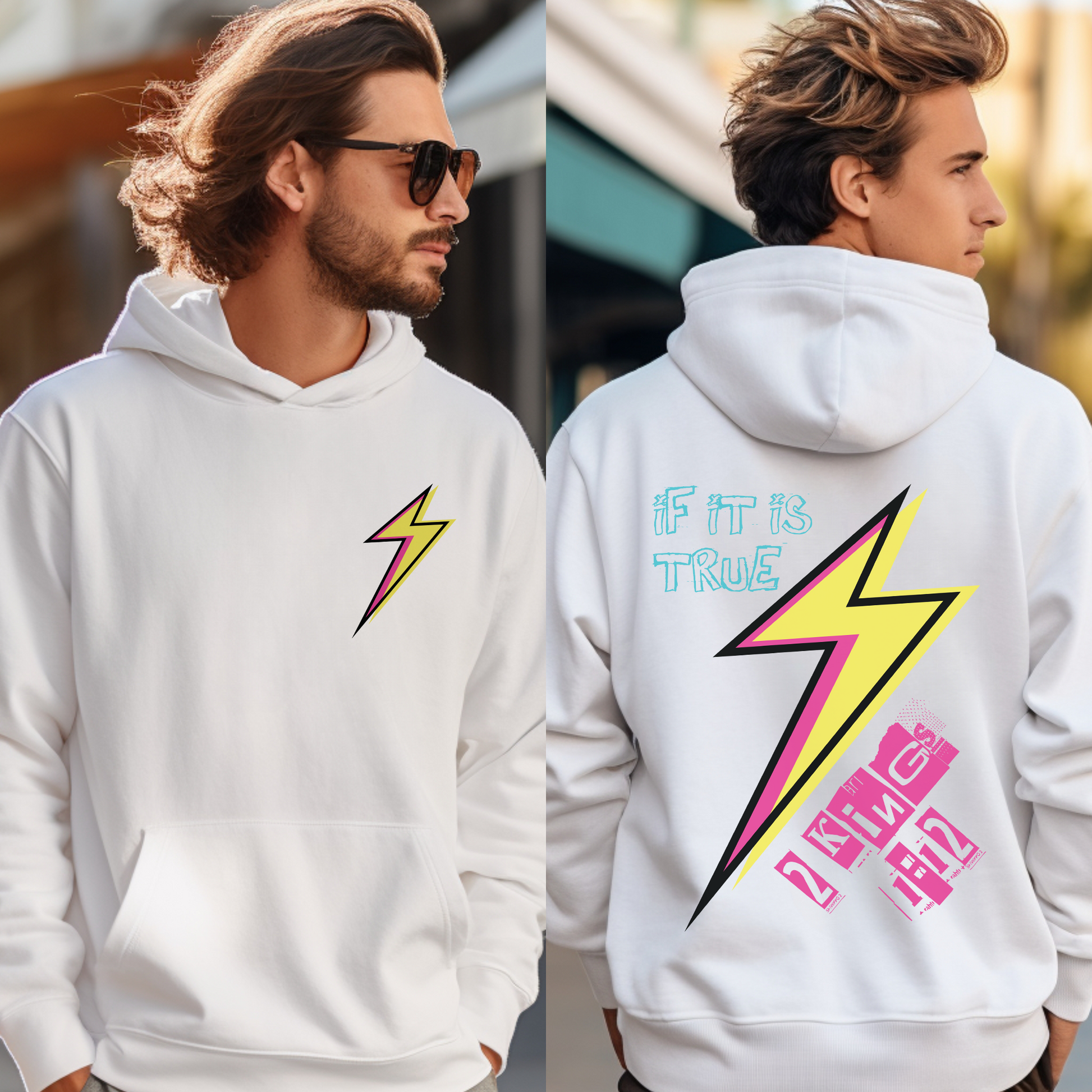 Christian 90's colored "Lightning Bolt" Unisex Fleece Hoodie, Inspired by God's Power and Authority in Elijah's 2 Kings 1:12 Story.