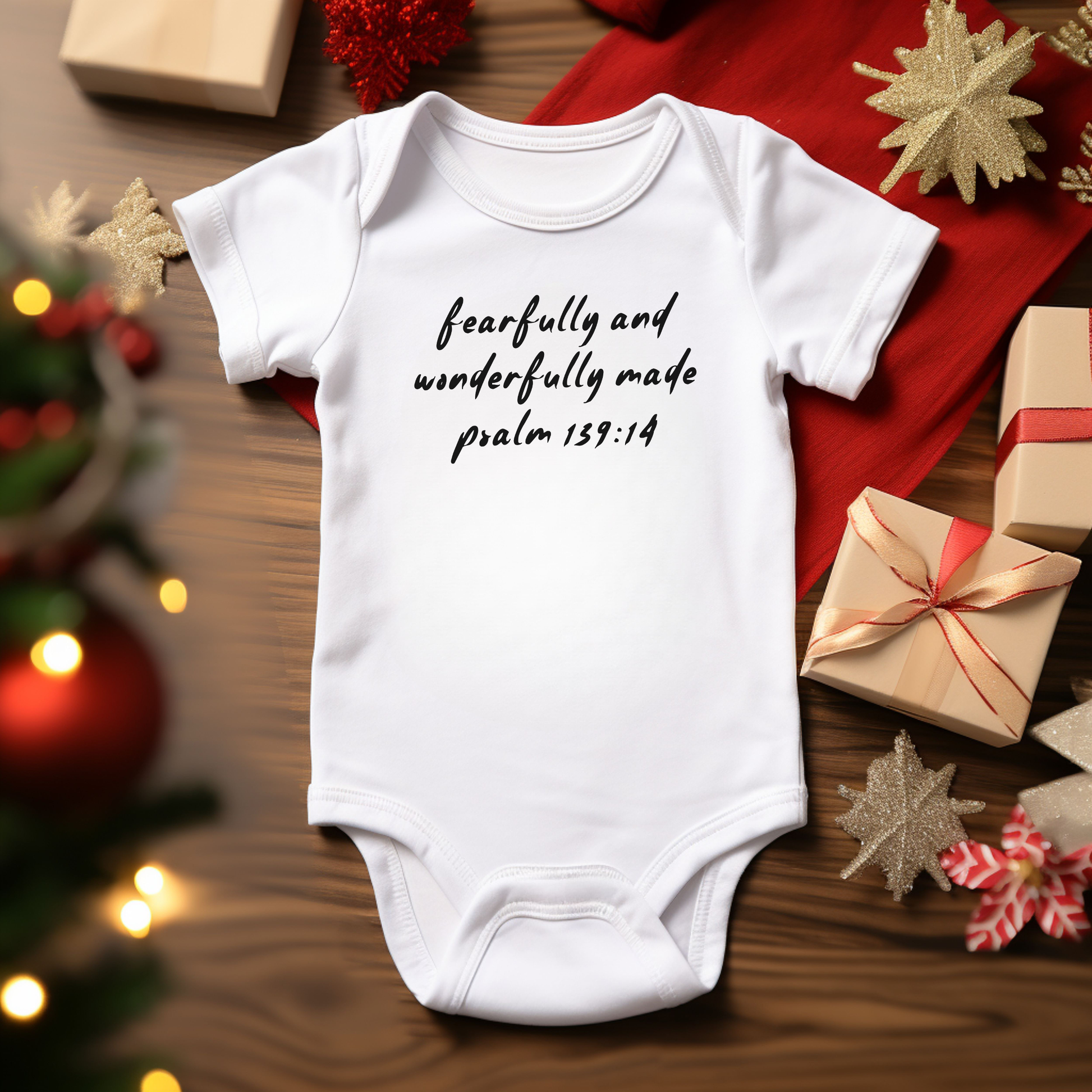 Christian Baby Onesie with Psalm 139:14 | Fearfully and Wonderfully Made | Soft Cotton Bodysuit | Perfect Christian Gift for Infants