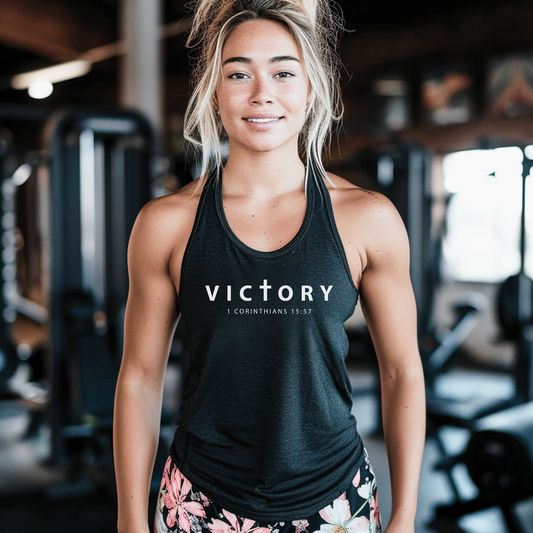 Women's "Victory" tank with 1 Corinthians 15:57 Print