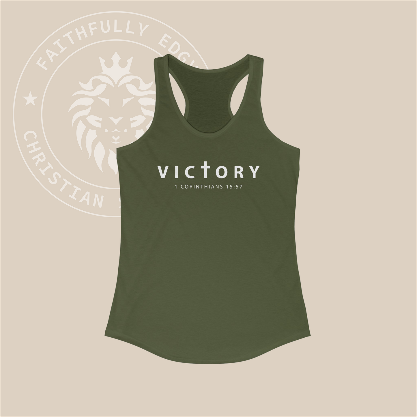 Women's "Victory" tank with 1 Corinthians 15:57 Print