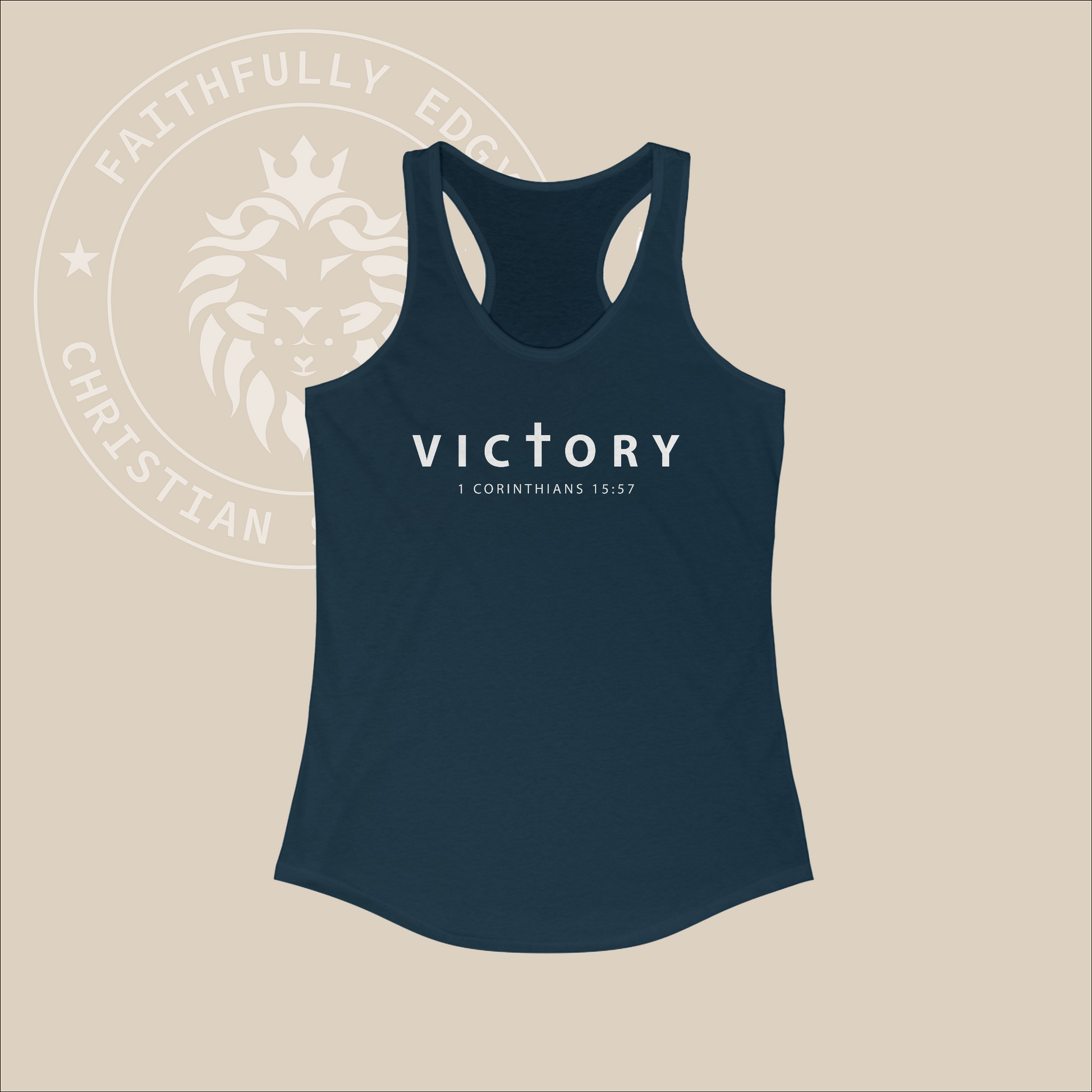 Women's "Victory" tank with 1 Corinthians 15:57 Print