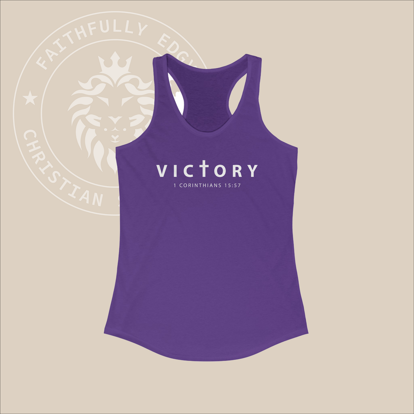 Women's "Victory" tank with 1 Corinthians 15:57 Print