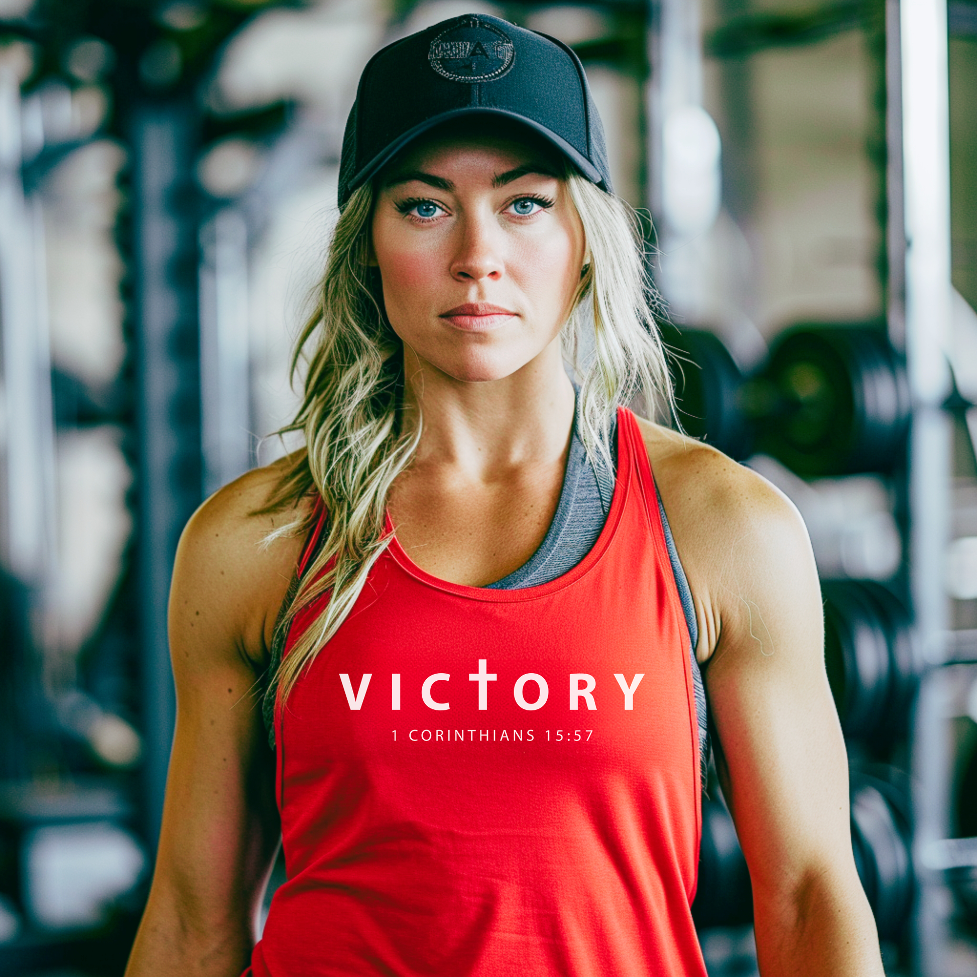 Women's "Victory" tank with 1 Corinthians 15:57 Print