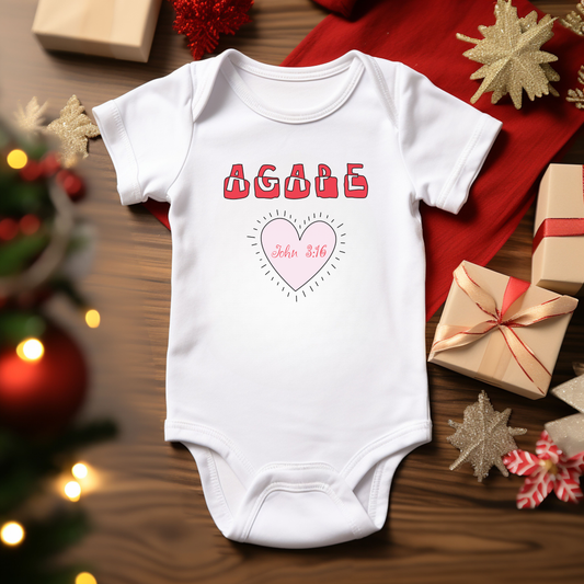 Christian Baby Onesie with Agape Love John 3:16 Inspired Bodysuit Soft Cotton Unisex Baby Outfit Perfect Gift for Christmas or Baby Shower