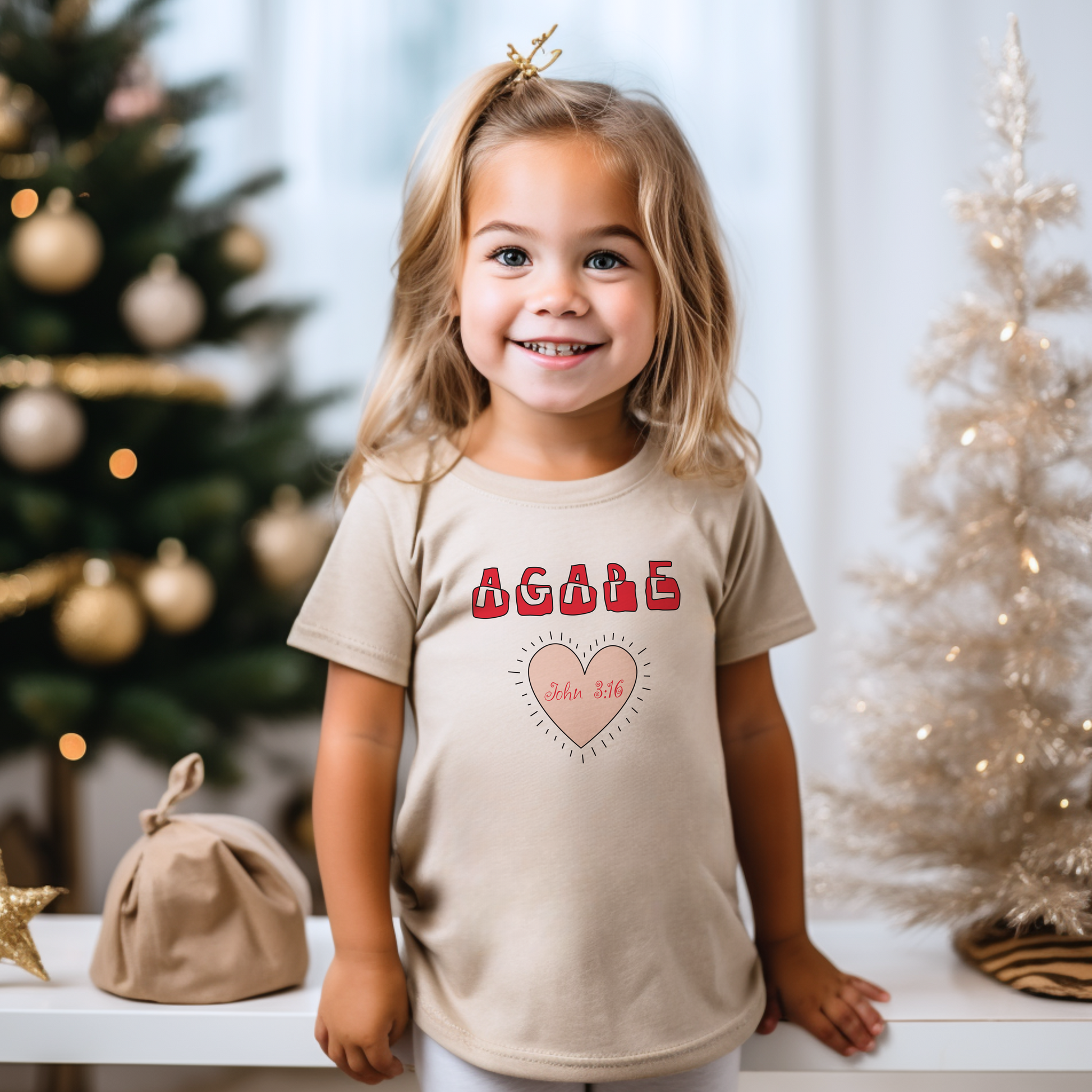 Toddler "Agape" Unisex T-Shirt Inspired by John 3:16 representing God's unconditional, selfless, and sacrificial love. Christian Apparel