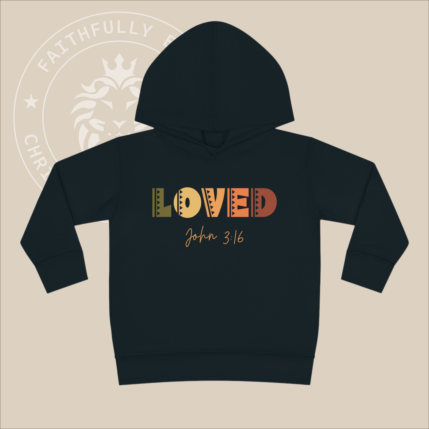 Toddler "Loved" Hoodie John 3:16 highlights God's love, shown through His sacrifice of Jesus, granting eternal life to all who believe.