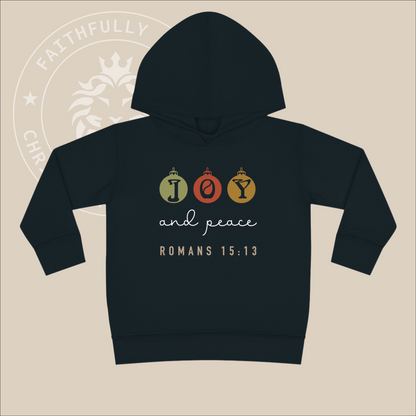 Christmas "Joy and Peace" Kids Hoodie, Romans 15:13 is a verse that asks God, to fill believers with joy and peace as they trust in Him.