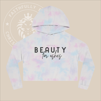 Women's Cropped "Beauty for Ashes" Hooded Sweatshirt with Isaiah 61:3 print.