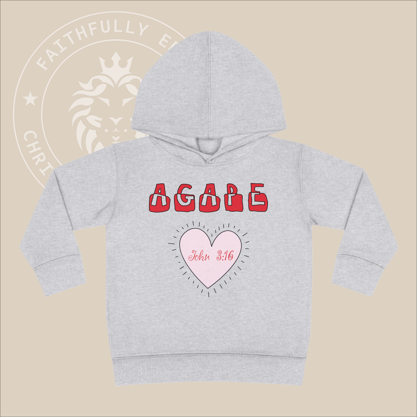 Toddler "Agape" Unisex Hoodie Inspired by John 3:16 representing God's unconditional, selfless, and sacrificial love. Christian Apparel