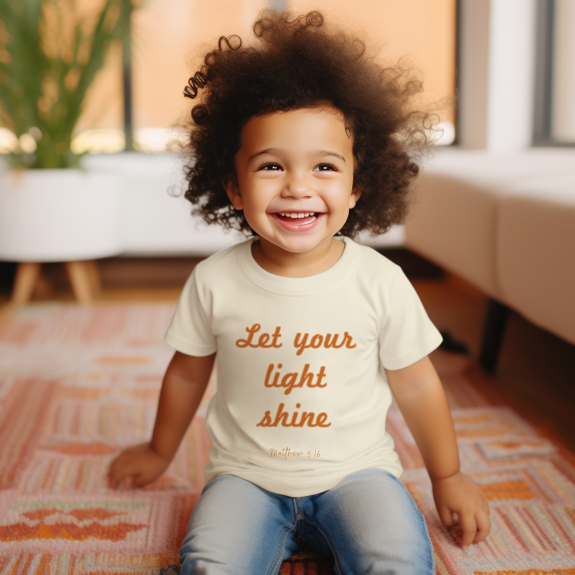 Toddler "Let Your Light Shine" Tee, Matt 5:16 encourages believers to shine their light through good deeds, glorifying God and inspiring all.