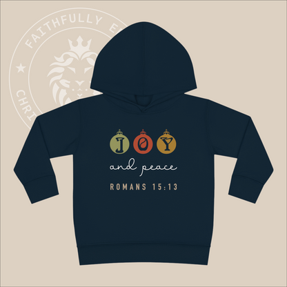 Christmas "Joy and Peace" Kids Hoodie, Romans 15:13 is a verse that asks God, to fill believers with joy and peace as they trust in Him.