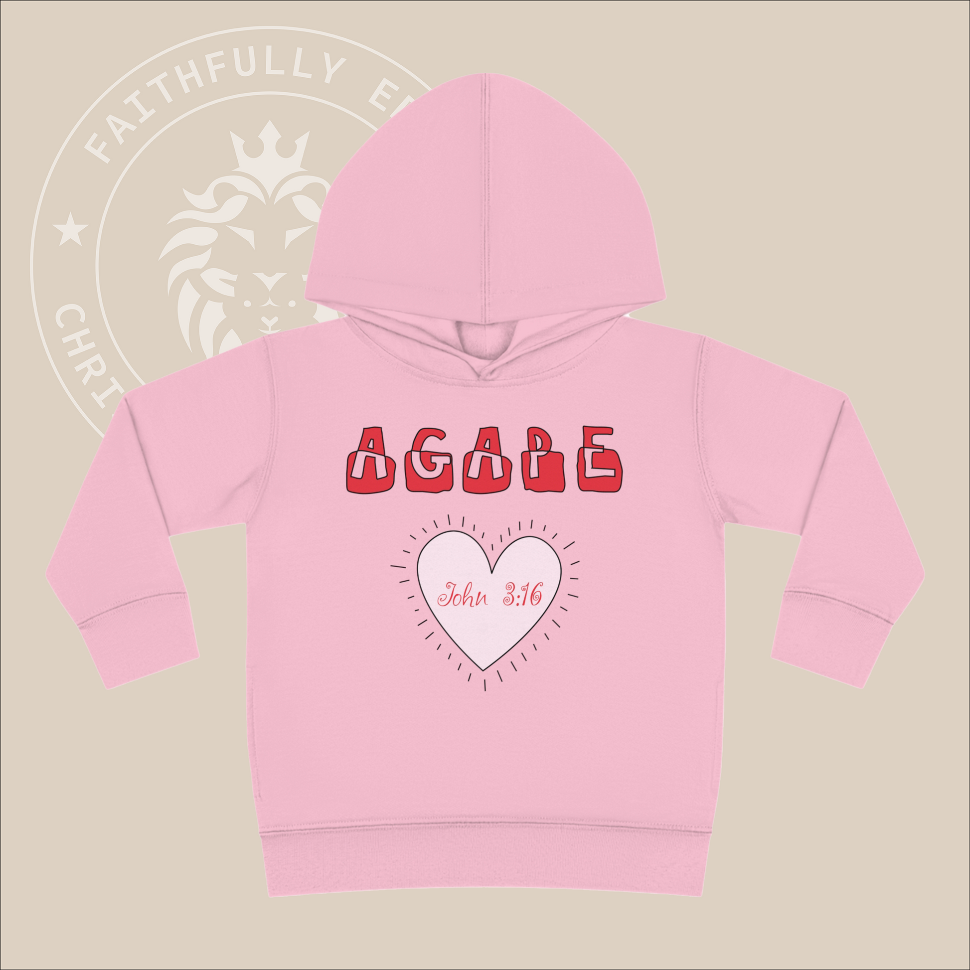 Toddler "Agape" Unisex Hoodie Inspired by John 3:16 representing God's unconditional, selfless, and sacrificial love. Christian Apparel