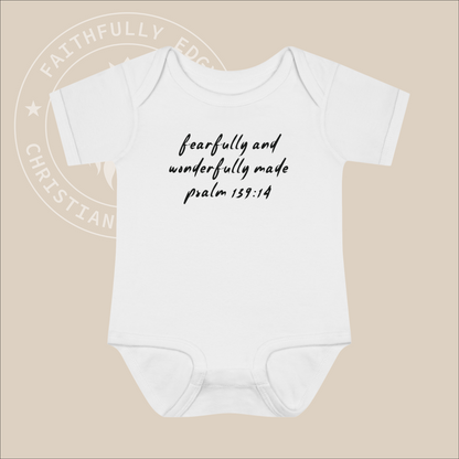 Christian Baby Onesie with Psalm 139:14 | Fearfully and Wonderfully Made | Soft Cotton Bodysuit | Perfect Christian Gift for Infants