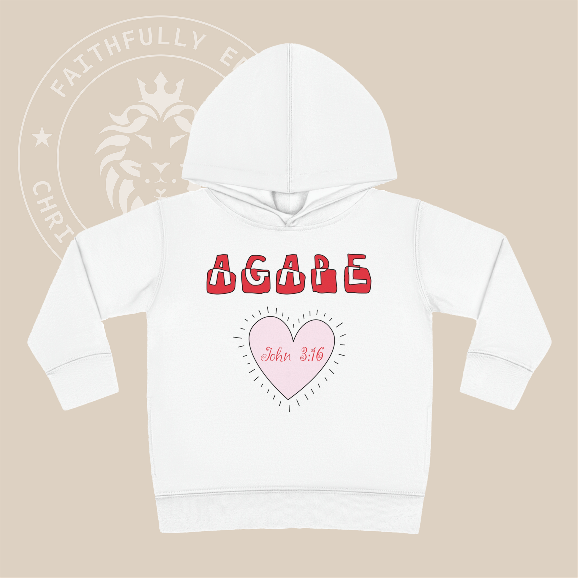 Toddler "Agape" Unisex Hoodie Inspired by John 3:16 representing God's unconditional, selfless, and sacrificial love. Christian Apparel