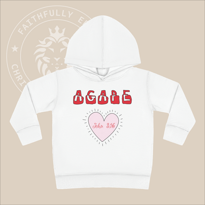 Toddler "Agape" Unisex Hoodie Inspired by John 3:16 representing God's unconditional, selfless, and sacrificial love. Christian Apparel