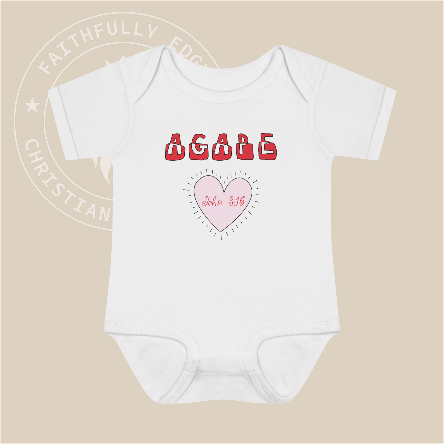 Christian Baby Onesie with Agape Love John 3:16 Inspired Bodysuit Soft Cotton Unisex Baby Outfit Perfect Gift for Christmas or Baby Shower